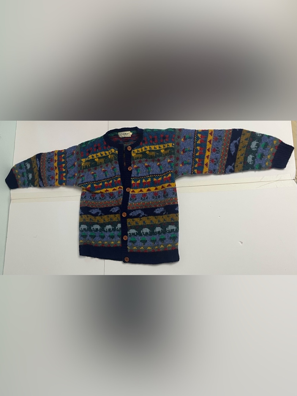 L.L. Bean Multicolor Fair Isle Wool Cardigan - Navy, Green, Yellow, Red